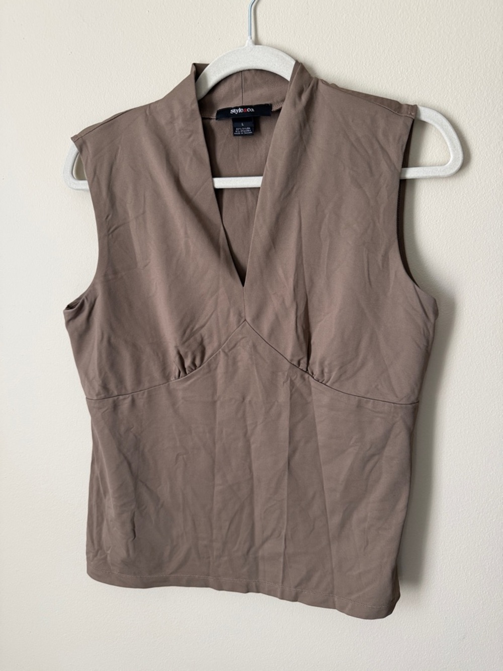Style & Co. Brown Sleeveless V-Neck Empire Seam Top